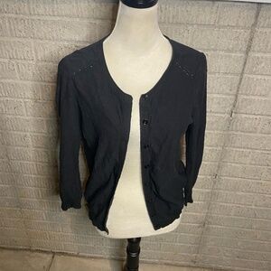 LOFT Womens Black Crop‎ Button V Neck Cardigan Sweater Size Medium